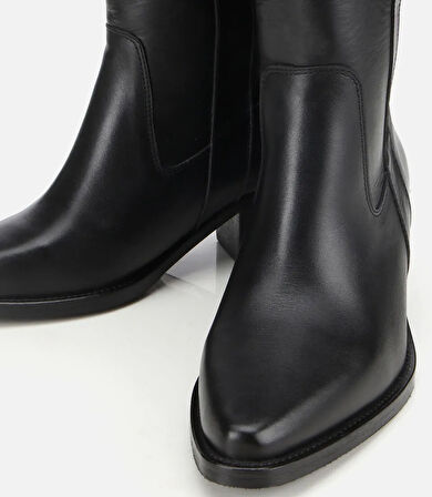 Kadın Deri Siyah Western Topuklu Bot