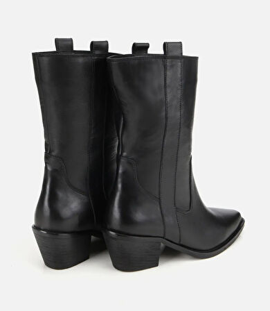 Kadın Deri Siyah Western Topuklu Bot