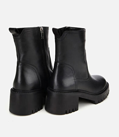 Kadın Deri Siyah Streç  Bilekte Düz Bot