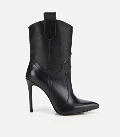 Kadın Deri Siyah Sivri Burunlu Yüksek Topuklu Bot