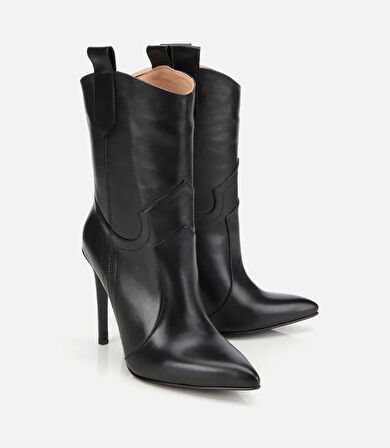 Kadın Deri Siyah Sivri Burunlu Yüksek Topuklu Bot