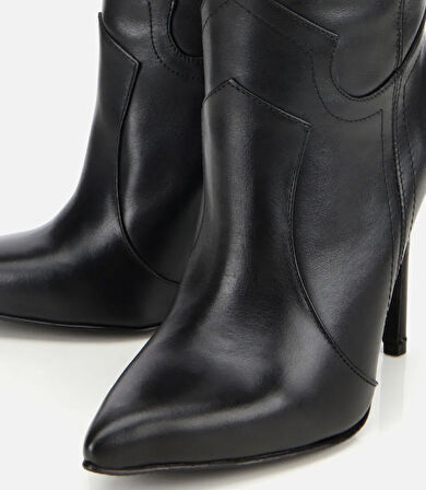Kadın Deri Siyah Sivri Burunlu Yüksek Topuklu Bot