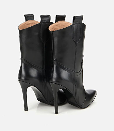 Kadın Deri Siyah Sivri Burunlu Yüksek Topuklu Bot