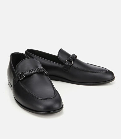 Erkek Deri Siyah Toka Detaylı Klasik Loafer