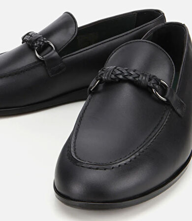 Erkek Deri Siyah Toka Detaylı Klasik Loafer