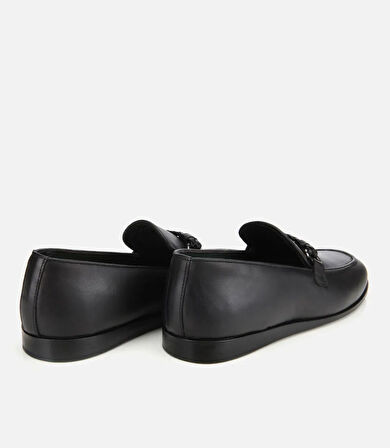 Erkek Deri Siyah Toka Detaylı Klasik Loafer