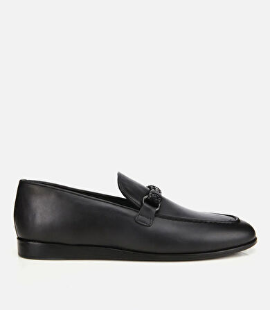Erkek Deri Siyah Toka Detaylı Klasik Loafer