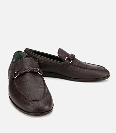Erkek Deri Kahverengi Toka Detaylı Klasik Loafer