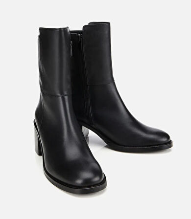 Kadın Deri Siyah Bilekte Topuklu Bot