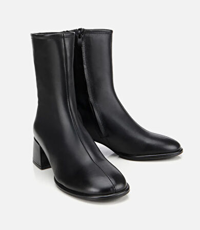 Kadın Deri Siyah Bilekte Topuklu Bot