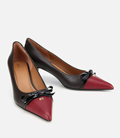 Kadın Deri Bordo Fiyonk Detaylı İnce Topuklu Stiletto