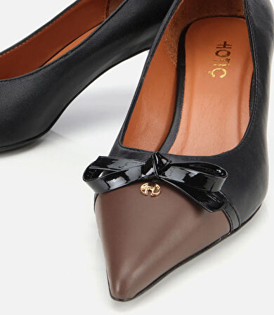 Kadın Deri Siyah Fiyonk Detaylı İnce Topuklu Stiletto