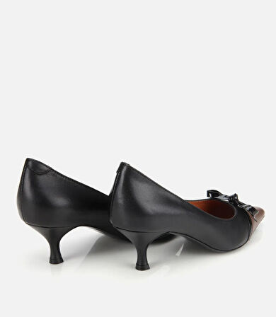 Kadın Deri Siyah Fiyonk Detaylı İnce Topuklu Stiletto