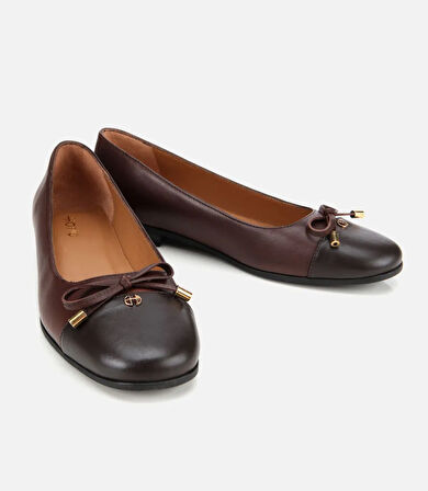 Kadın Deri Kahverengi Fiyonk Detaylı Babet