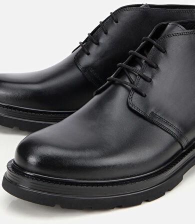 Erkek Deri Siyah BağcıklıYumuşak Dokulu Klasik Bot