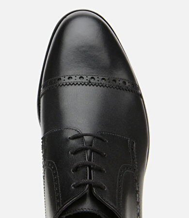 Erkek Deri Siyah İşlemeli Klasik Ayakkabı