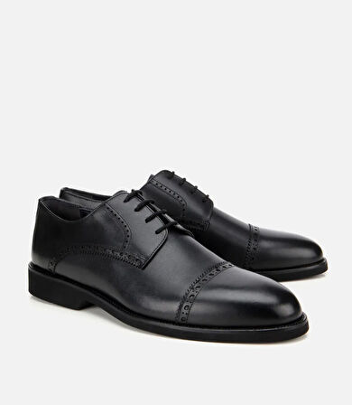 Erkek Deri Siyah İşlemeli Klasik Ayakkabı