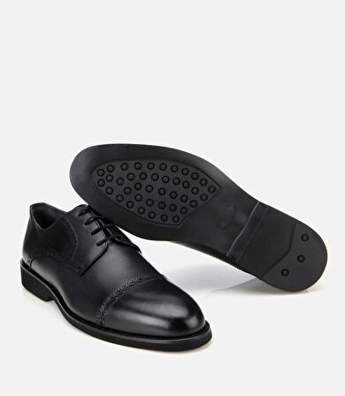 Erkek Deri Siyah İşlemeli Klasik Ayakkabı