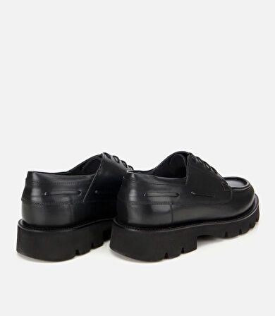 Erkek Deri Siyah Dikiş Burunlu Kalın Tabanlı Günlük Ayakkabı