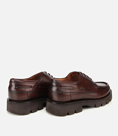 Erkek Deri Kahverengi Dikiş Burunlu Kalın Tabanlı Günlük Ayakkabı