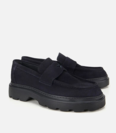 Erkek Süet Deri Lacivert Yumuşak Dokulu Kalın Tabanlı Günlük Loafer