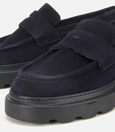 Erkek Süet Deri Lacivert Yumuşak Dokulu Kalın Tabanlı Günlük Loafer