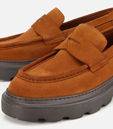 Erkek Süet Deri Taba Kalın Tabanlı Günlük Loafer