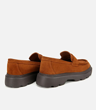 Erkek Süet Deri Taba Kalın Tabanlı Günlük Loafer