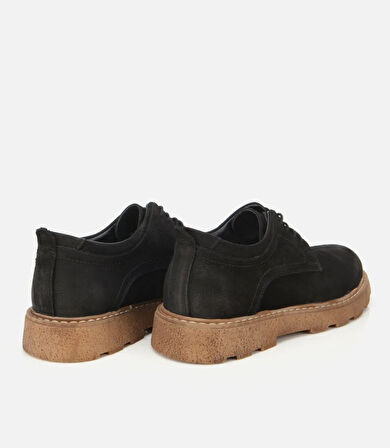 Erkek Nubuk Deri Siyah Termo Taban Günlük Ayakkabı