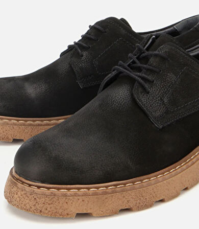 Erkek Nubuk Deri Siyah Termo Taban Günlük Ayakkabı