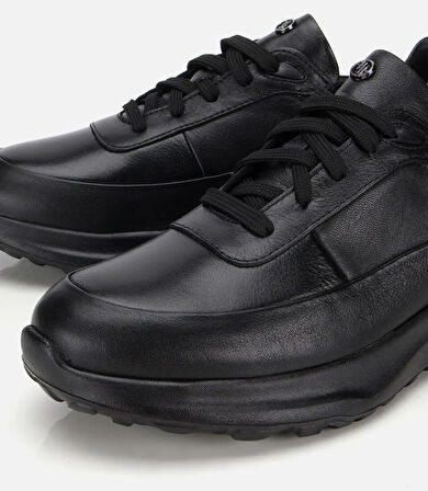 Erkek Deri Siyah Yumuşak Dokulu Yüksek Tabanlı Spor Ayakkabı