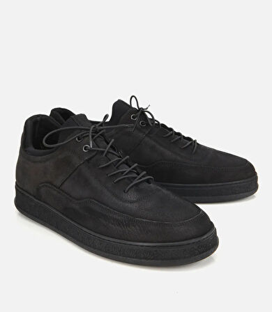 Erkek Nubuk Deri Siyah Rahat Tabanlı Spor Ayakkabı