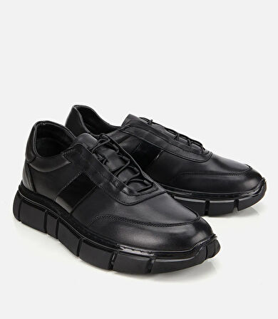 Erkek Deri Siyah Yumuşak Dokulu Rahat Tabanlı Spor Ayakkabı
