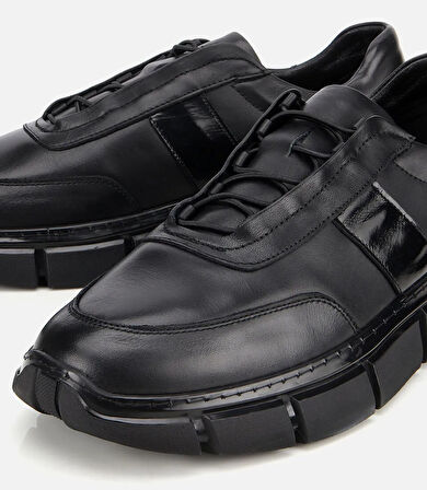 Erkek Deri Siyah Yumuşak Dokulu Rahat Tabanlı Spor Ayakkabı