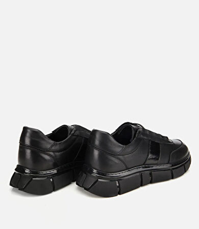 Erkek Deri Siyah Yumuşak Dokulu Rahat Tabanlı Spor Ayakkabı