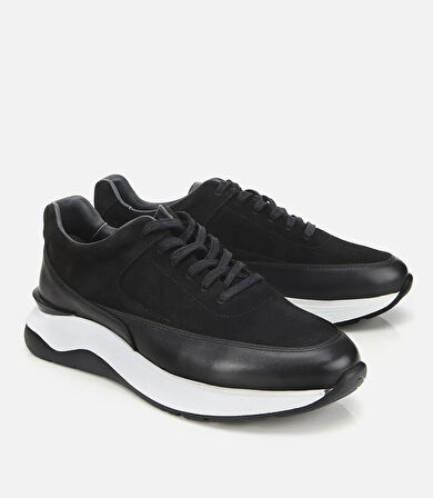 Erkek Süet Deri Siyah Kalın Tabanlı Spor Ayakkabı