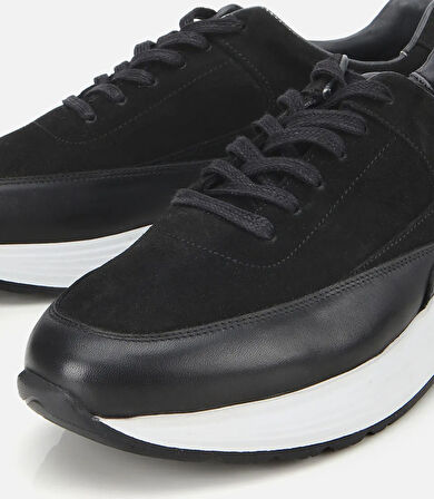 Erkek Süet Deri Siyah Kalın Tabanlı Spor Ayakkabı