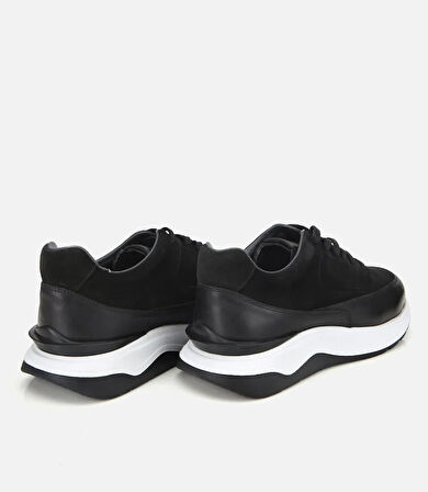 Erkek Süet Deri Siyah Kalın Tabanlı Spor Ayakkabı