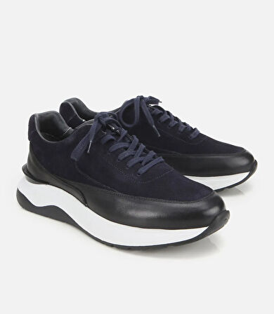 Erkek Süet Deri Lacivert Kalın Tabanlı Spor Ayakkabı