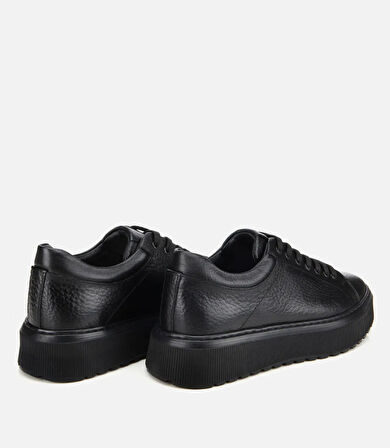 Erkek Deri Siyah Kalın Tabanlı Spor Ayakkabı