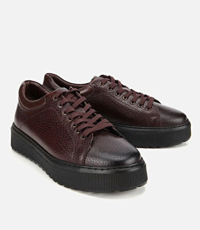 Erkek Deri Kahverengi Kalın Tabanlı Spor Ayakkabı