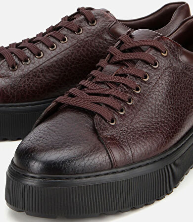 Erkek Deri Kahverengi Kalın Tabanlı Spor Ayakkabı