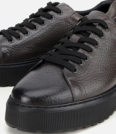 Erkek Deri Gri Kalın Tabanlı Spor Ayakkabı