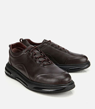 Erkek Deri Kahverengi Bağcık Detaylı Comfort Spor Ayakkabı