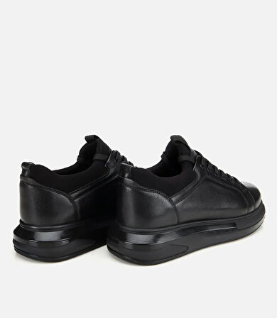 Erkek Deri Siyah Kalın Tabanlı Spor Ayakkabı