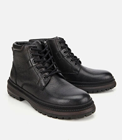 Erkek Deri Siyah Bağcıklı Kalın Tabanlı Casual Bot