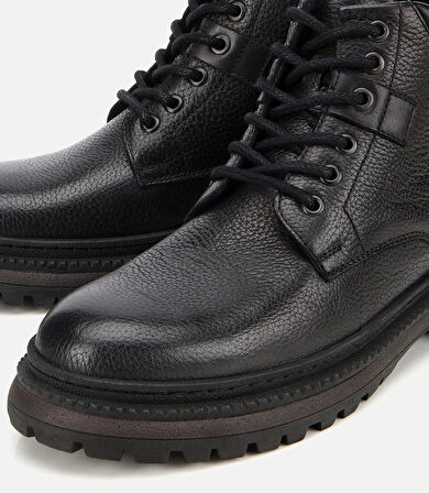 Erkek Deri Siyah Bağcıklı Kalın Tabanlı Casual Bot