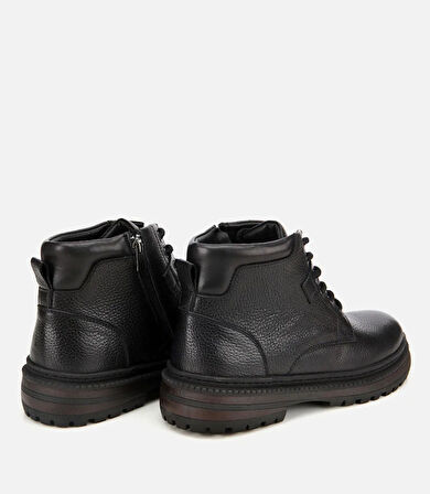 Erkek Deri Siyah Bağcıklı Kalın Tabanlı Casual Bot