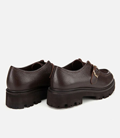 Kadın Süet Deri Kahverengi Toka Detaylı Yüksek Tabanlı Günlük Loafer