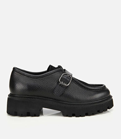 Kadın Süet Deri Siyah Toka Detaylı Yüksek Tabanlı Günlük Loafer